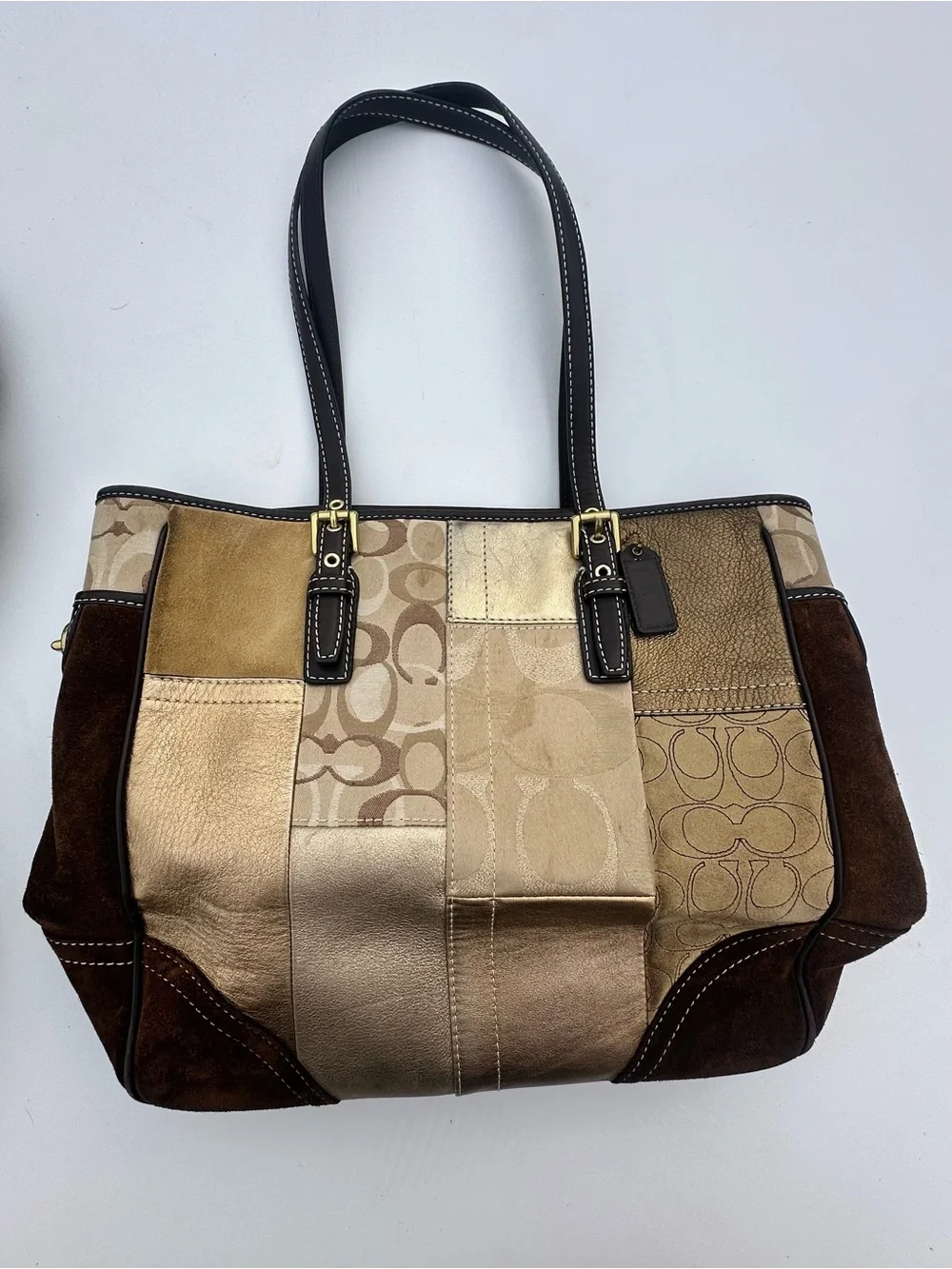 Coach Patchwork Leather Tote Bag in Brown/Tan
